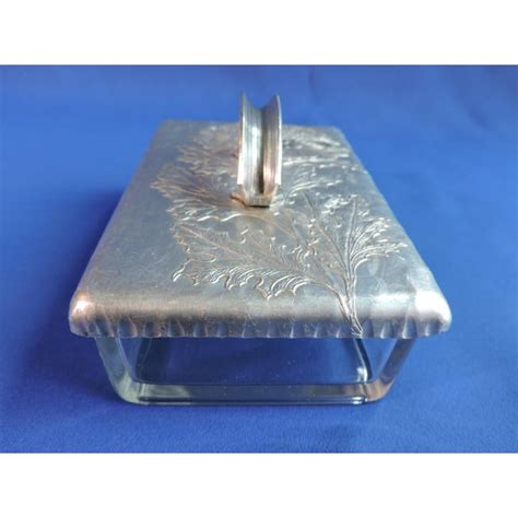 vintage glass cigarette box metal band|Vintage 1940's Martinsville Glass Cigarette Box With Metal Lid.